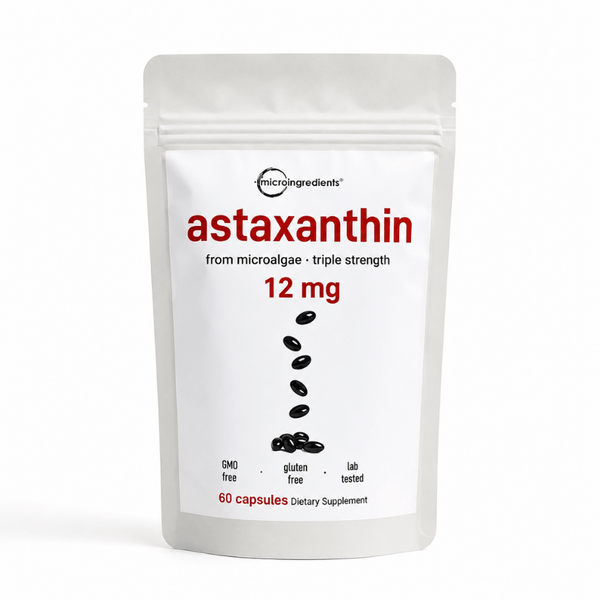 Astaxantina Premium 12 mg · El Antioxidante de la Piel Radiante · 120 Softgels