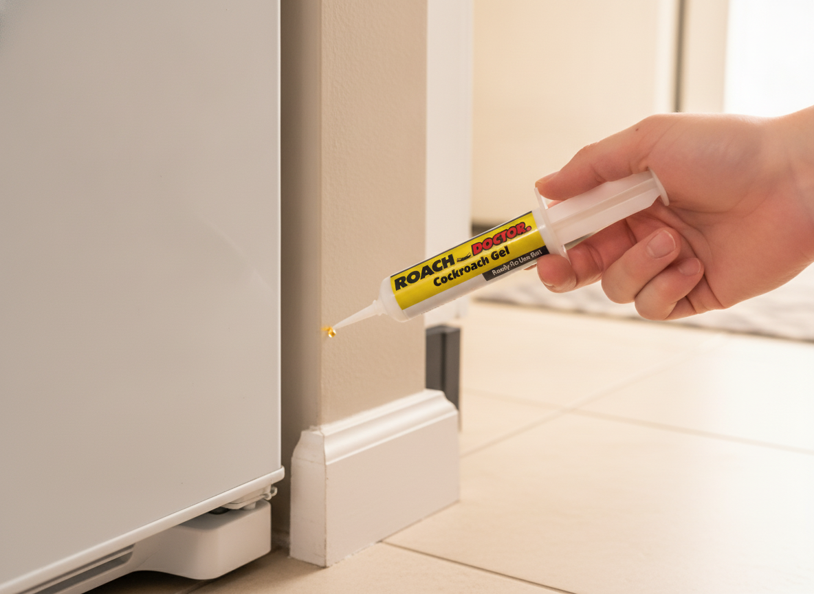 Aplicando gel detrás del refrigerador