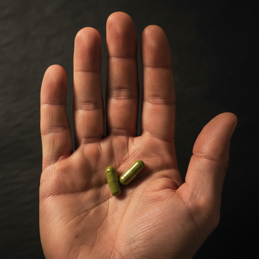 Dos capsulas en la palma de la mano