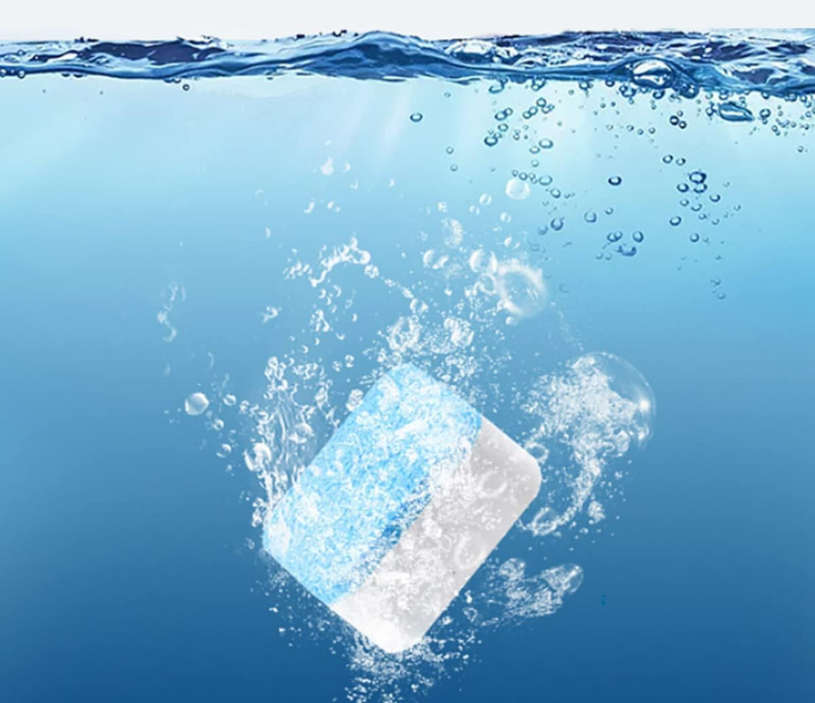 La pastilla disolviéndose en el agua: fórmula de oxígeno activo