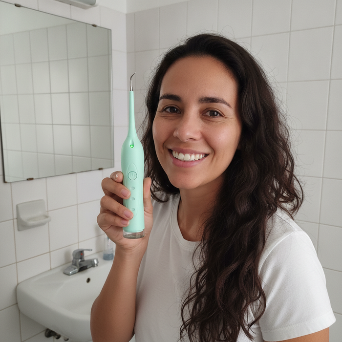 Clienta mostrando su removedor dental