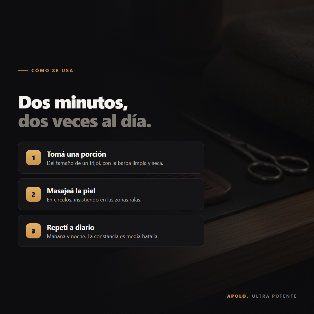 Cómo se usa en tres pasos: tomar, masajear y repetir a diario