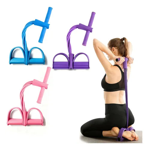 La banda de pedal en sus tres colores: morado, azul y rosa