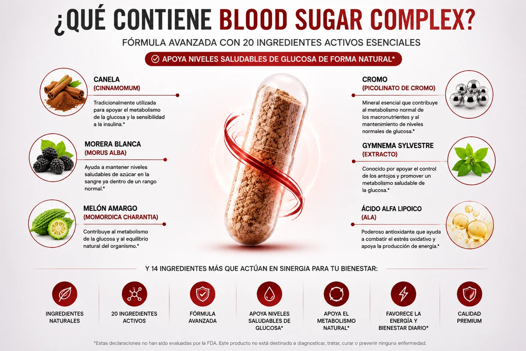 ¿Qué contiene? Canela, morera blanca, melón amargo, cromo, gymnema y ácido alfa lipoico