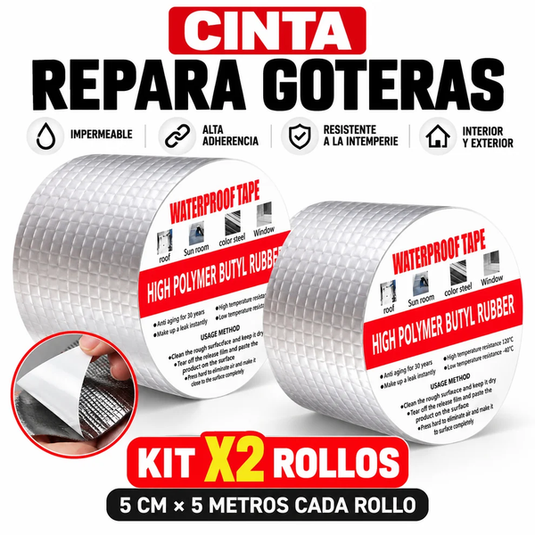 2 x 1 Cinta Repara Goteras Butyl · 2 rollos de 5 cm x 5 m
