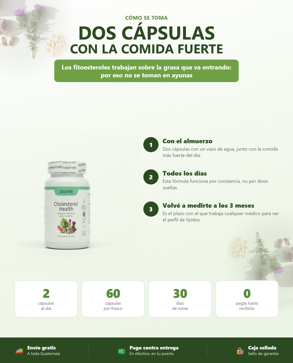 Dos cápsulas al día con la comida fuerte, 60 cápsulas para 30 días