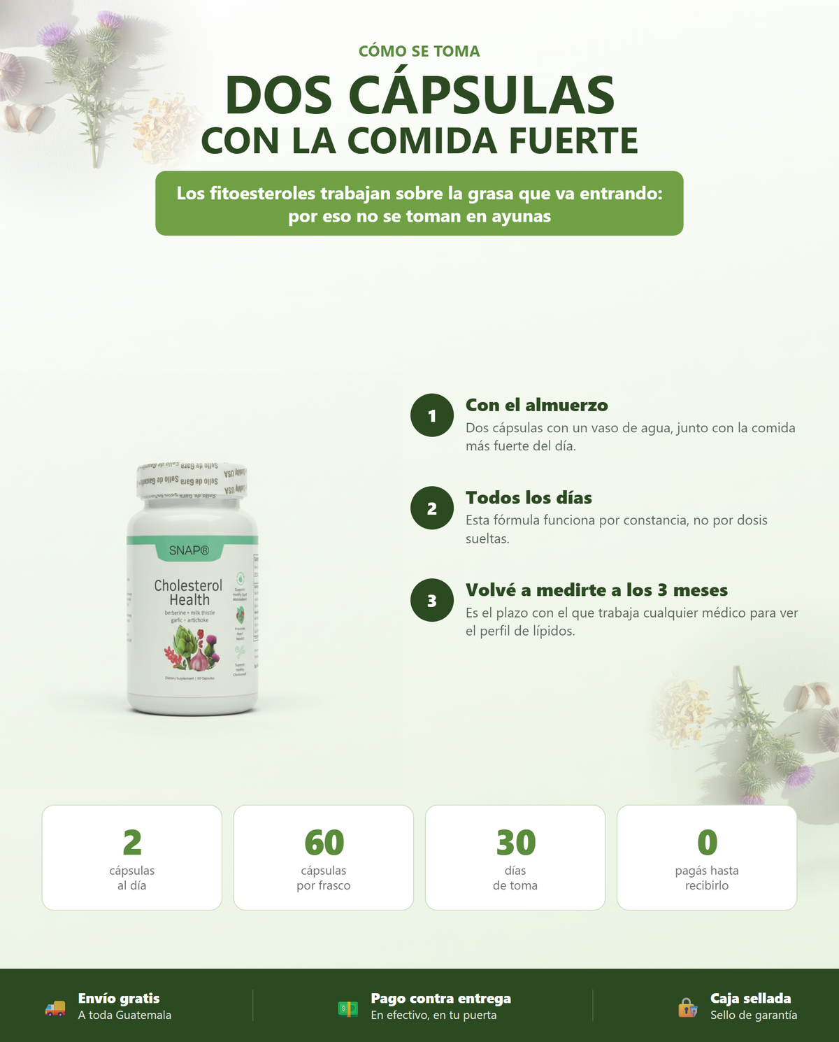 Dos cápsulas al día con la comida fuerte, 60 cápsulas para 30 días