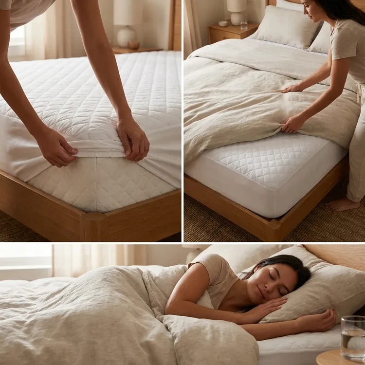 Poner, ajustar y dormir sobre el protector