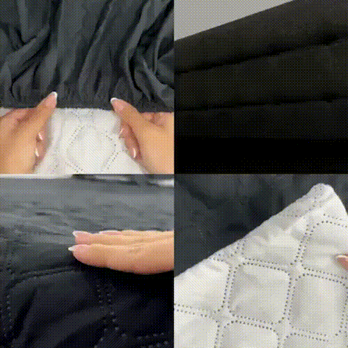 Prueba de agua sobre el protector: se estira el borde, se vierte agua y se pasa la mano por el acolchado seco