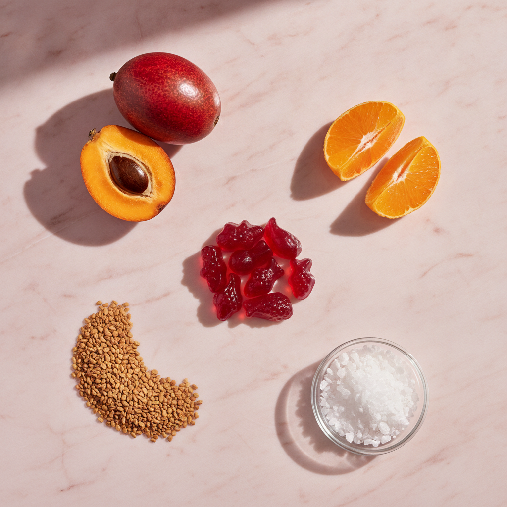 Los cinco activos: aguaje, fenogreco, vitamina C, magnesio y las gomitas