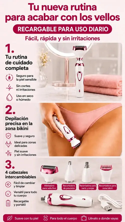 La rutina en tres pasos: cuidado completo, zona bikini y los cuatro cabezales intercambiables