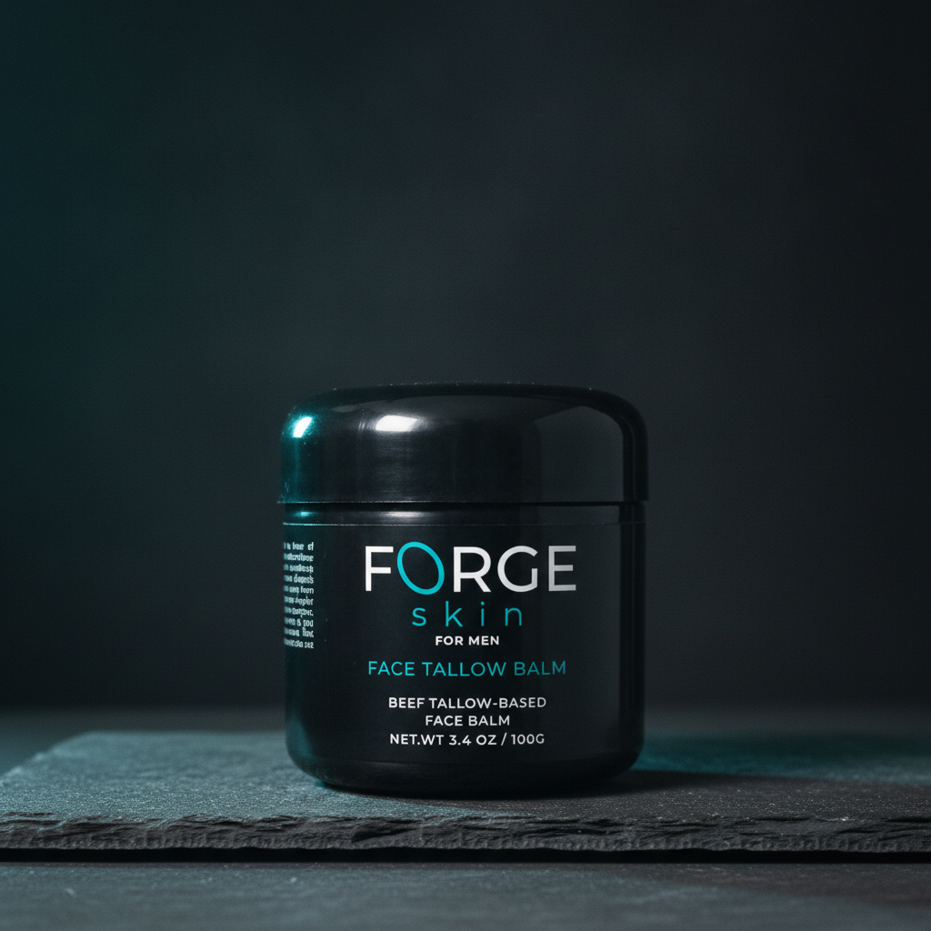Forge Skin Face Tallow Balm sobre pizarra oscura