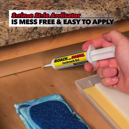 Aplicando el gel con la jeringa bajo el borde de la encimera