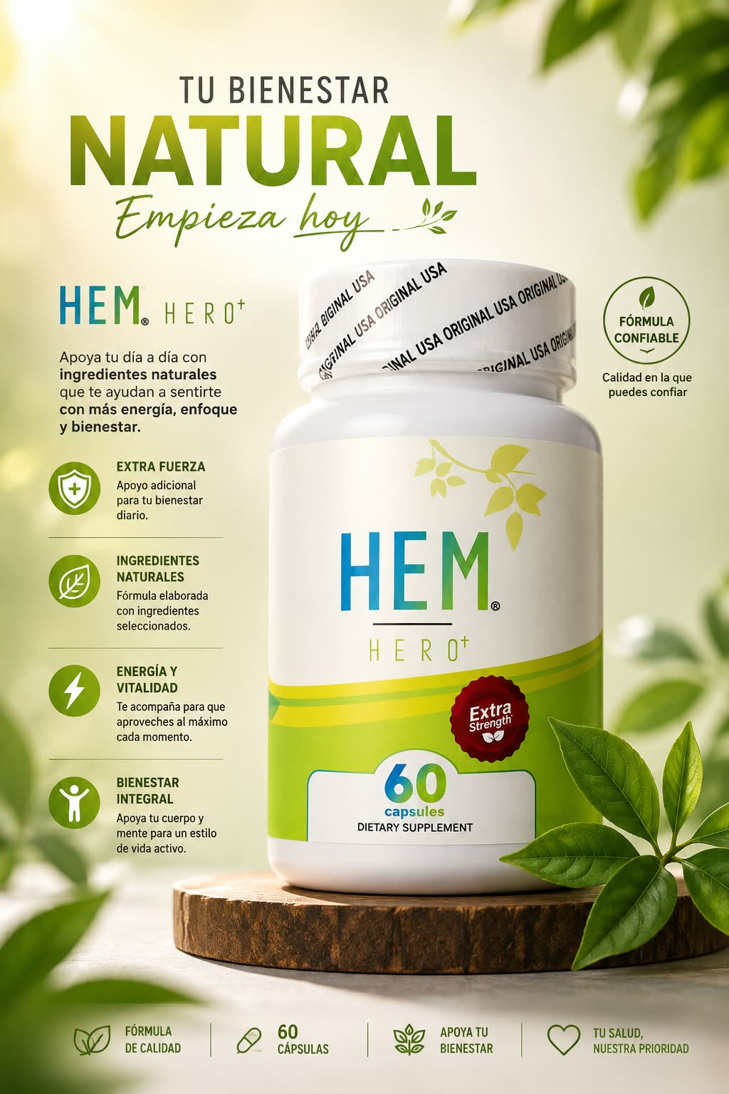 Hem Hero: fórmula natural de 60 cápsulas, atributos del producto