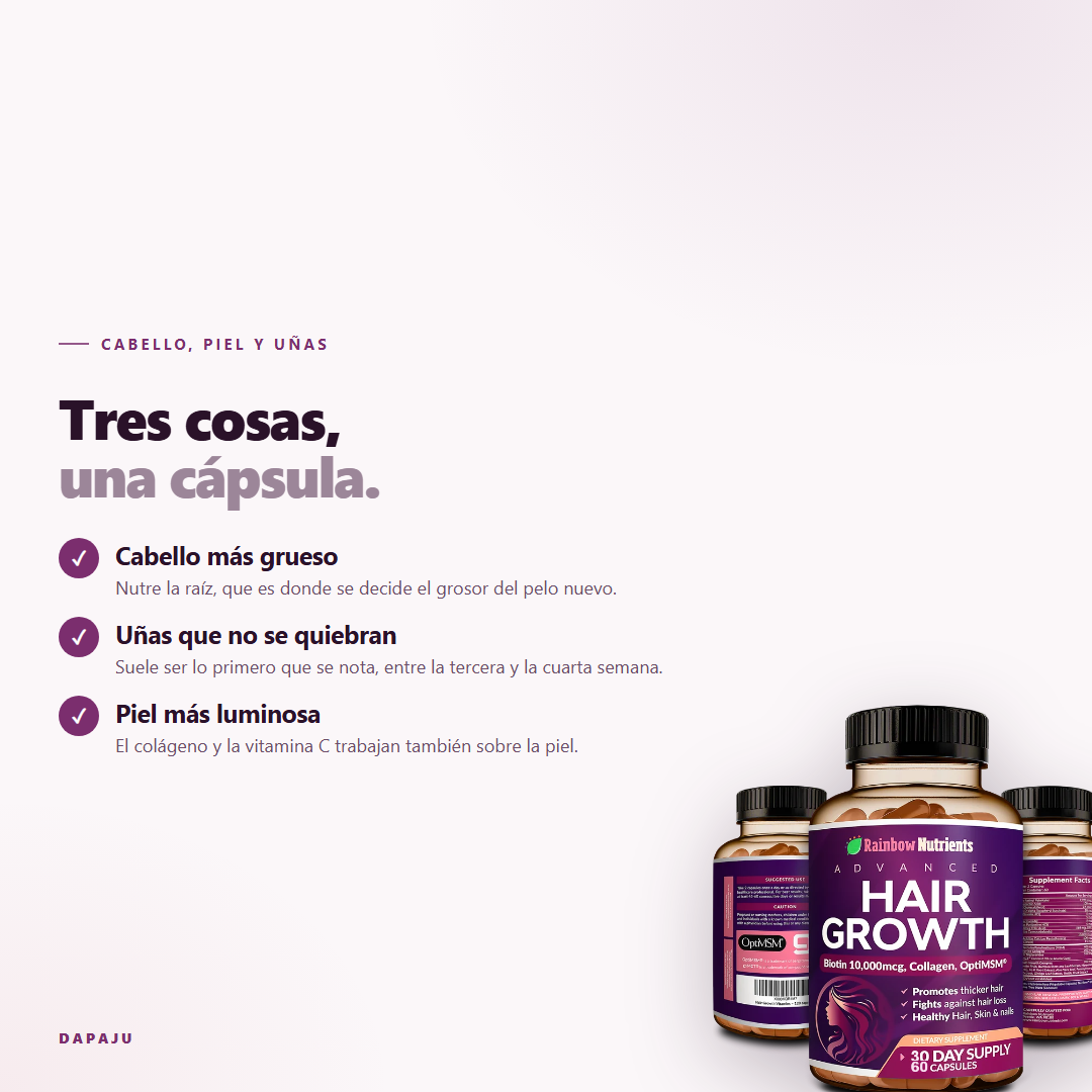 Cabello más grueso, uñas que no se quiebran y piel más luminosa
