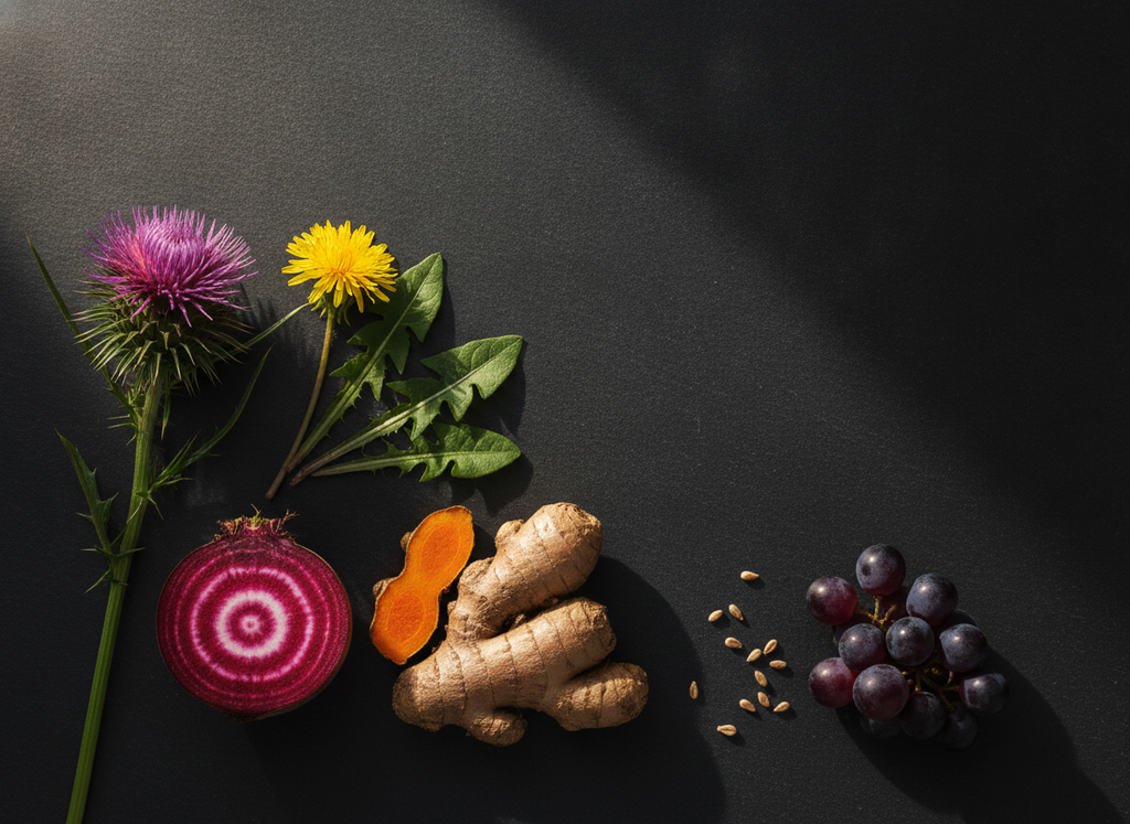 Cardo mariano, diente de león, remolacha, cúrcuma y jengibre