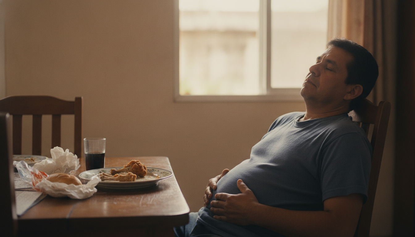 Hombre con pesadez despues de comer