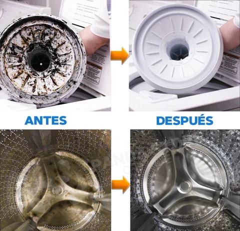 Antes y después: el filtro y el tambor de la lavadora, sucios y luego limpios