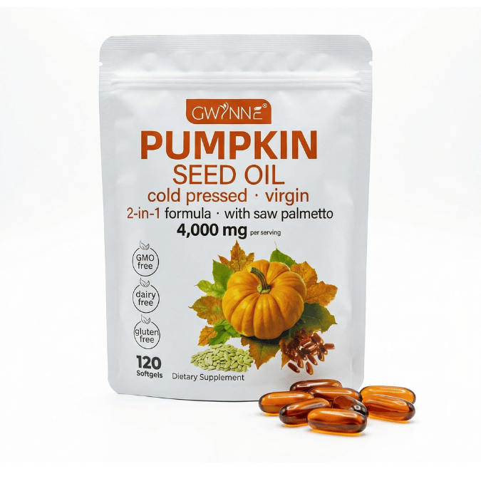 GWYNNE Pumpkin Seed Oil, fórmula 2 en 1 con saw palmetto, 4,000 mg