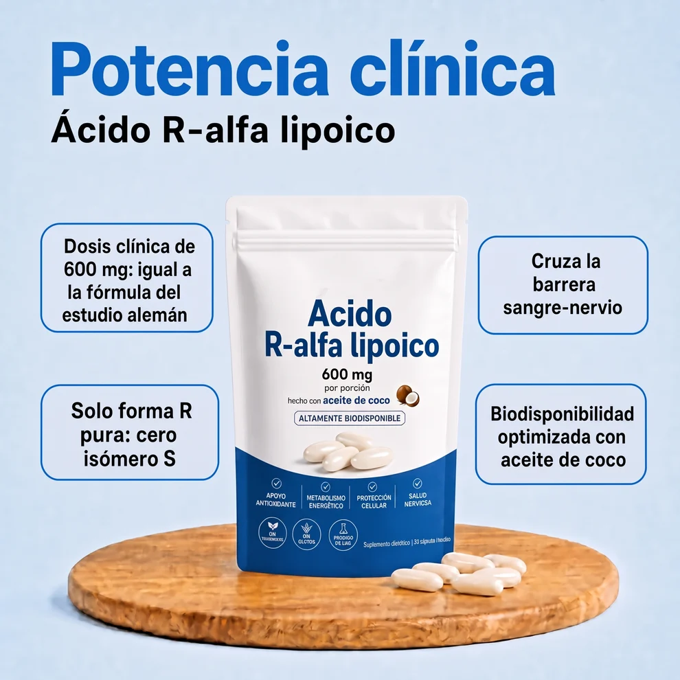 Dosis de 600 mg, solo forma R pura y biodisponibilidad con aceite de coco