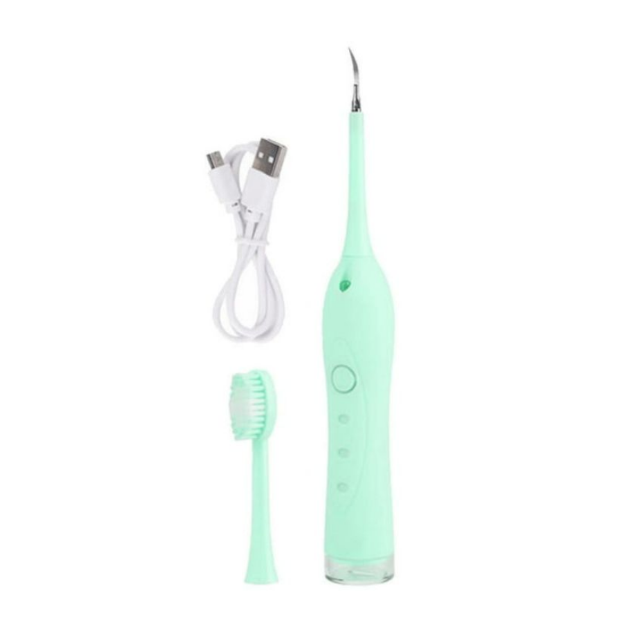 Removedor eléctrico dental con su cabezal de cepillo y cable USB