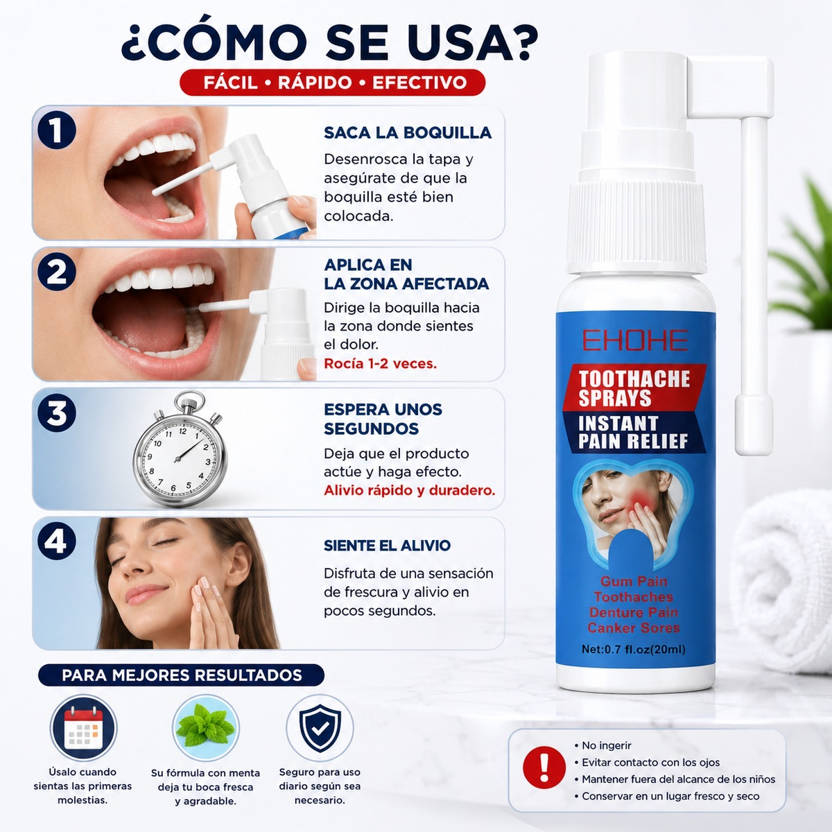 Cómo se usa el spray dental en cuatro pasos