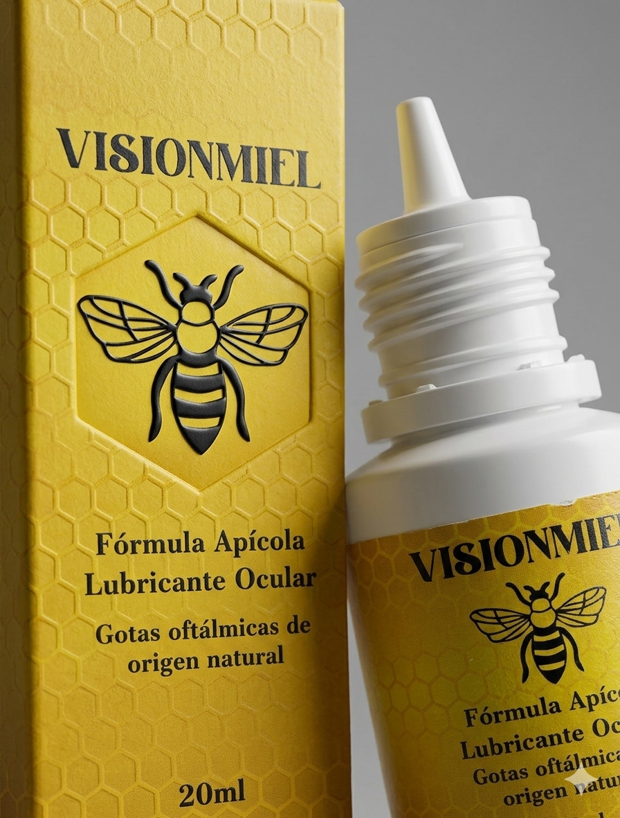 Frasco y caja de VISIONMIEL, fórmula apícola