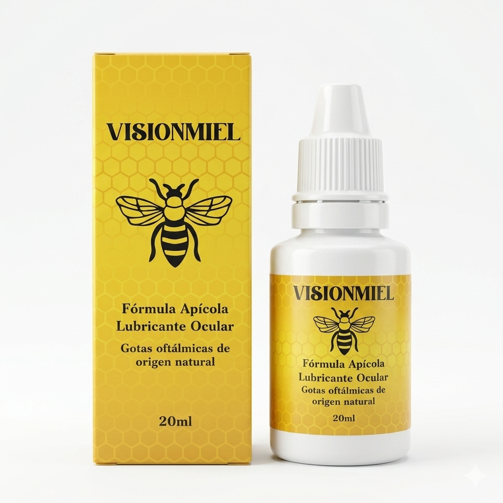 VISIONMIEL: frasco y caja, lubricante ocular de 20 ml